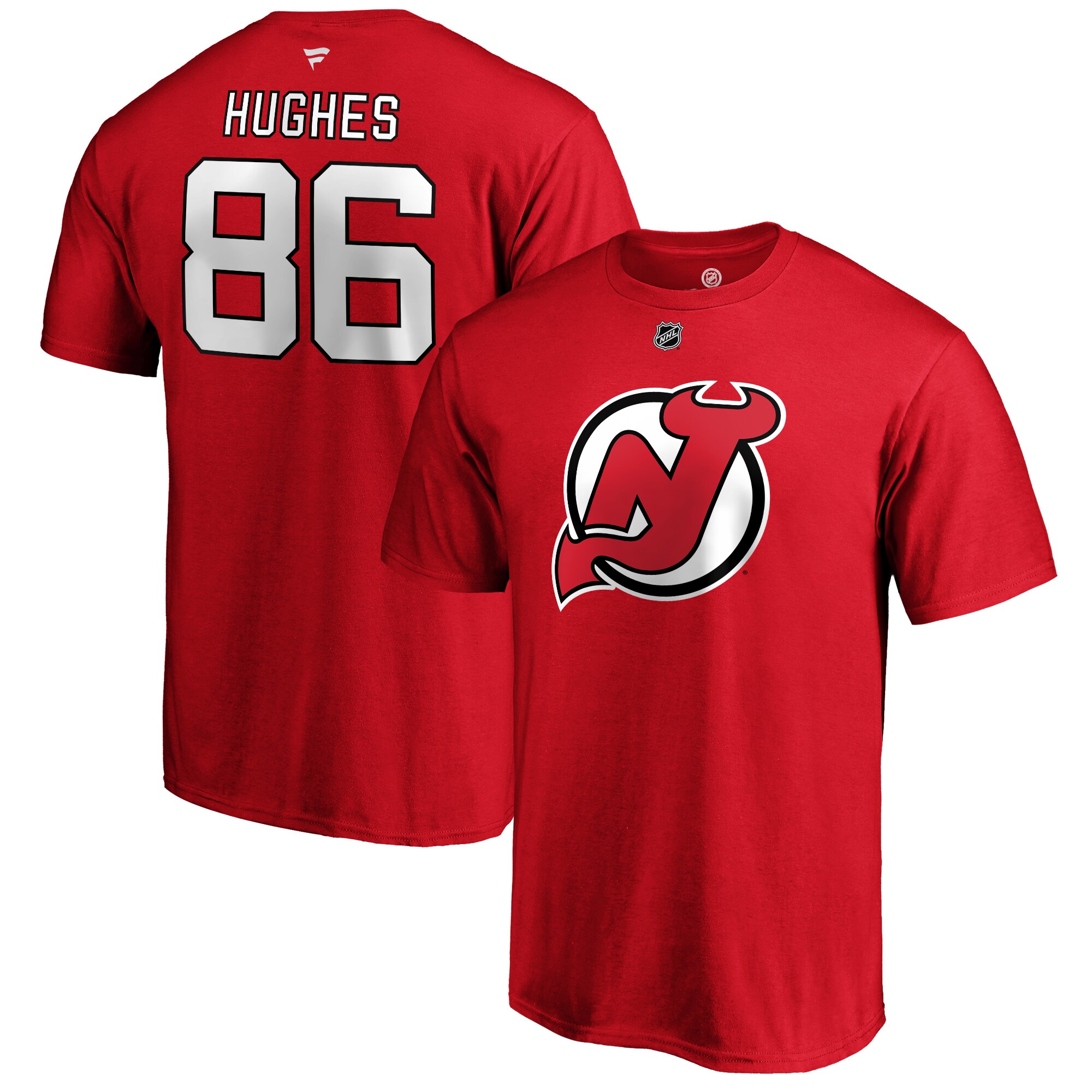 Men's Fanatics Jack Hughes Red New Jersey Devils Authentic Stack Name \u0026 Number T-Shirt